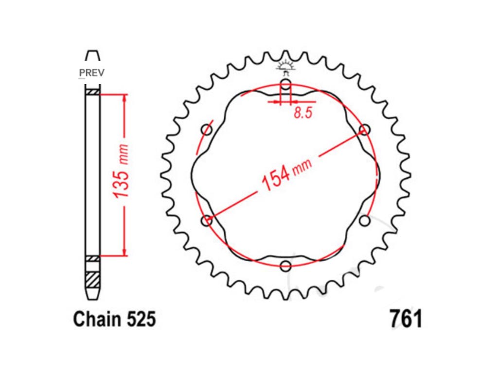 JT Kettenrad JTA761 Alu Teilung 525